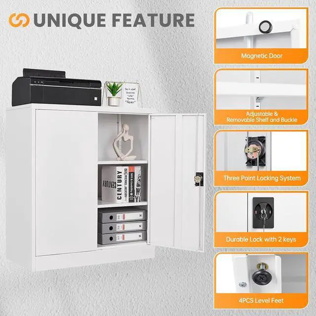 Alt view image 6 of 7 - Metal Garage Storage Cabinets with Lock, 36" Tall Tool Cabinet with 2 Door and 2 Adjustable Shelves, Locking Garage Cabinets and Lockable Steel Locker for Home Office Warehouse - (White-36H)