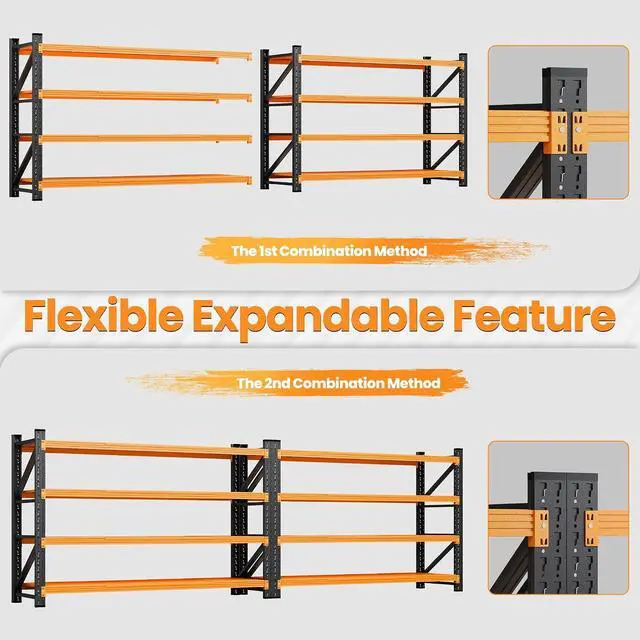 Alt view image 5 of 7 - 60" Wide Garage Shelving Heavy Duty, 24" Deep Large Storage Shelves, 4 Tier Tall Steel Industrial Shelving, 5000 LBS Adjustable Standing Shelf for Warehouse/Shop 60" W x 24" D x 70" H