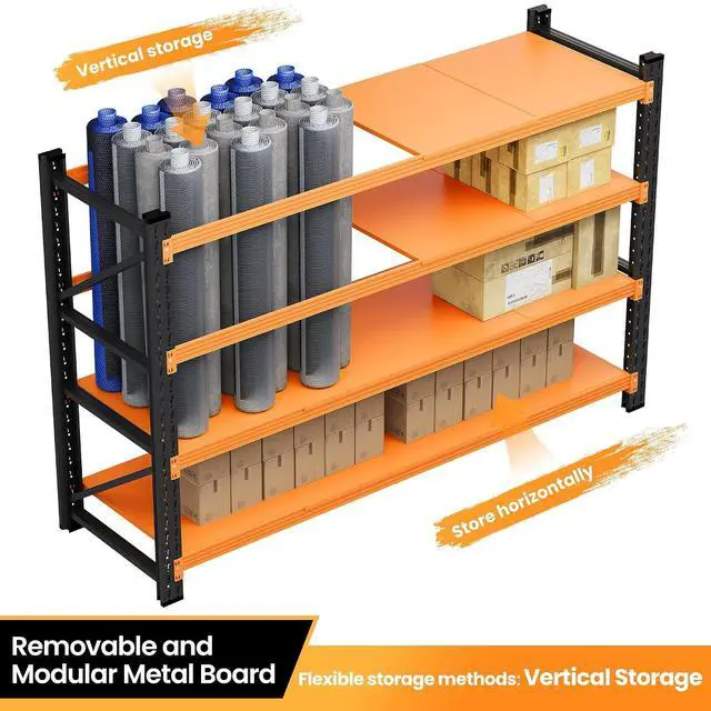 Alt view image 6 of 7 - 60" Wide Garage Shelving Heavy Duty, 24" Deep Large Storage Shelves, 4 Tier Tall Steel Industrial Shelving, 5000 LBS Adjustable Standing Shelf for Warehouse/Shop 60" W x 24" D x 70" H