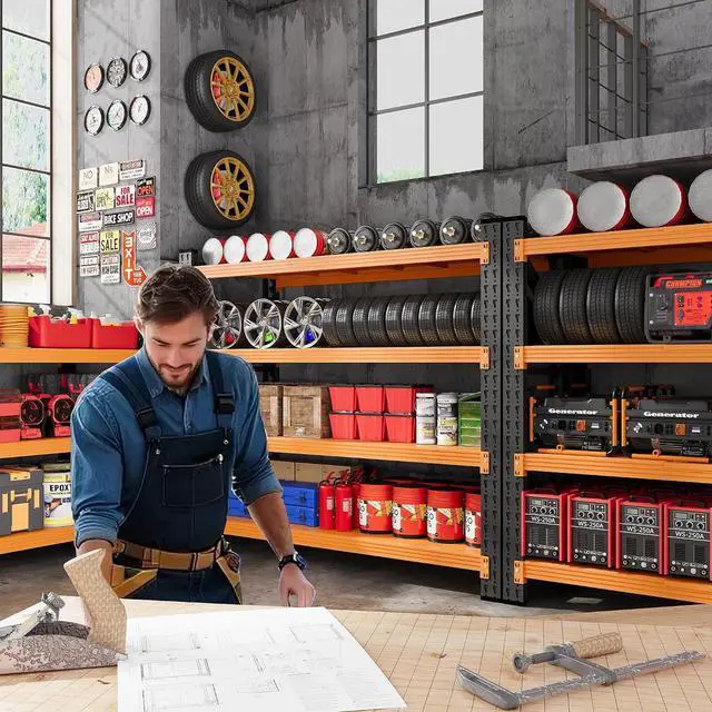 Alt view image 3 of 7 - 60" Wide Garage Shelving Heavy Duty, 24" Deep Large Storage Shelves, 4 Tier Tall Steel Industrial Shelving, 5000 LBS Adjustable Standing Shelf for Warehouse/Shop 60" W x 24" D x 70" H