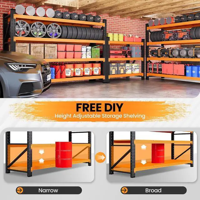 Alt view image 4 of 7 - 60" Wide Garage Shelving Heavy Duty, 24" Deep Large Storage Shelves, 4 Tier Tall Steel Industrial Shelving, 5000 LBS Adjustable Standing Shelf for Warehouse/Shop 60" W x 24" D x 70" H