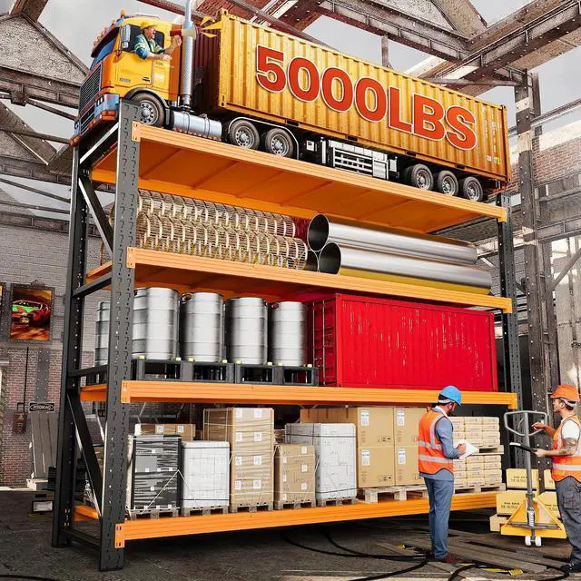 Alt view image 7 of 7 - 60" Wide Garage Shelving Heavy Duty, 24" Deep Large Storage Shelves, 4 Tier Tall Steel Industrial Shelving, 5000 LBS Adjustable Standing Shelf for Warehouse/Shop 60" W x 24" D x 70" H