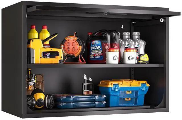 Main image of Metal Storage Cabinet, Wall-Mounted Storage Cabinets with Up-Flip Doors, Steel Small Floating Garage Cabinet with Lock for HomeKitchen, Black