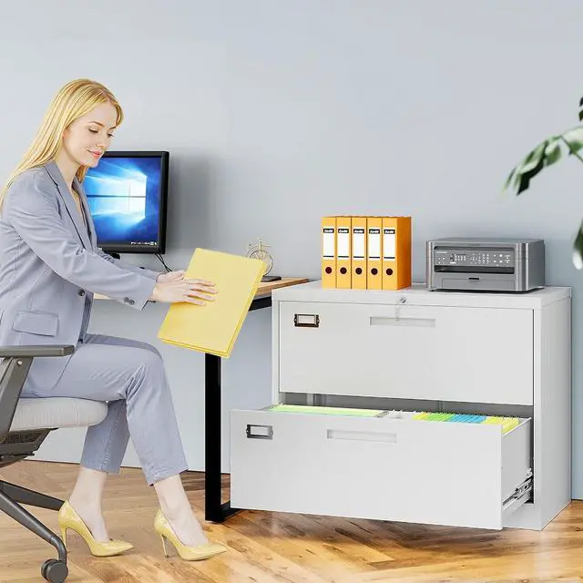 Alt view image 2 of 6 - 2 Drawer File Cabinets for Home Office, Metal Filing Cabinet with Lock, White Locking File Caninet Two Drawer, Office Storage Caninets Steel Cabnet for Letter/Legal/A4/F4-Assembly Required