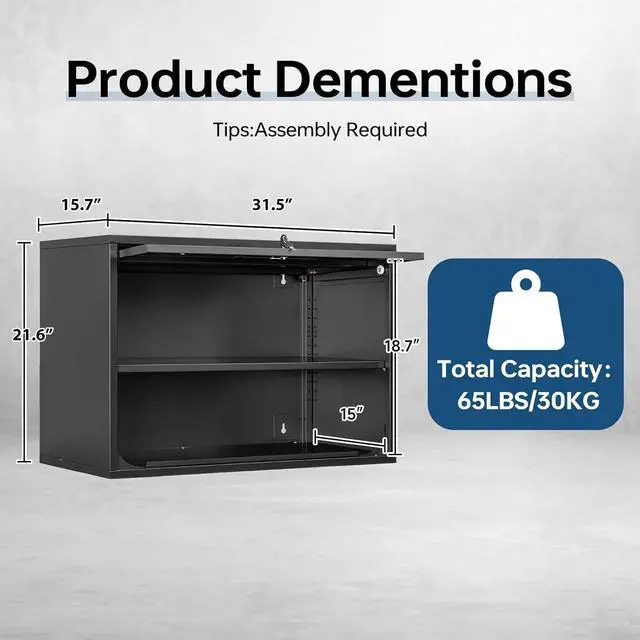 Alt view image 3 of 6 - Metal Storage Cabinet, Wall-Mounted Storage Cabinets with Up-Flip Doors, Steel Small Floating Garage Cabinet with Lock for HomeKitchen, Black