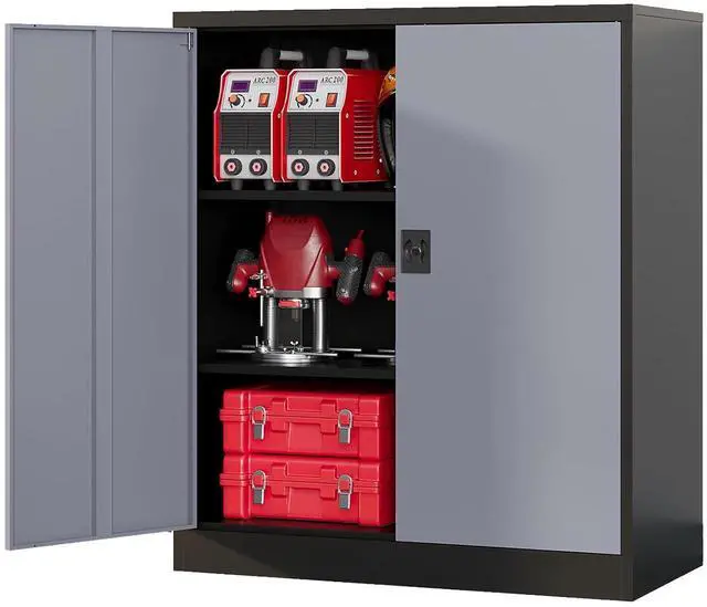 Main image of Metal Garage Storage Cabinets with Lock, 36" Tall Tool Cabinet with 2 Door and 2 Adjustable Shelves, Locking Garage Cabinets and Lockable Steel Locker for Home Office Warehouse-(Black Gray-36H)