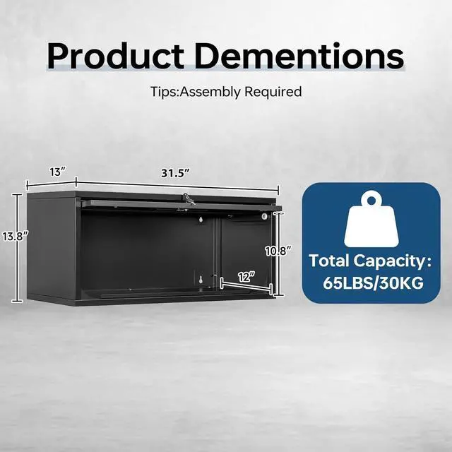 Alt view image 3 of 6 - Metal Storage Cabinet, Wall-Mounted Garage Cabinet with Up-Flip Doors, Steel Small Floating Cabinets with Lock for Garage, Bathroom, Kitchen, Black