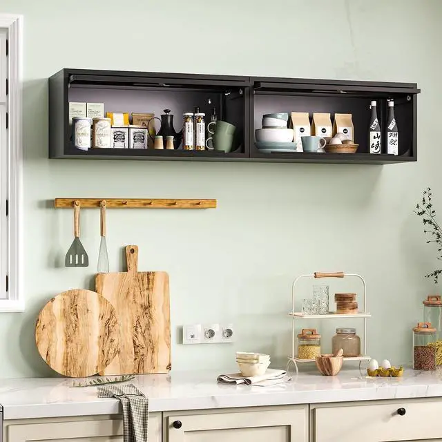 Alt view image 6 of 6 - Metal Storage Cabinet, Wall-Mounted Garage Cabinet with Up-Flip Doors, Steel Small Floating Cabinets with Lock for Garage, Bathroom, Kitchen, Black