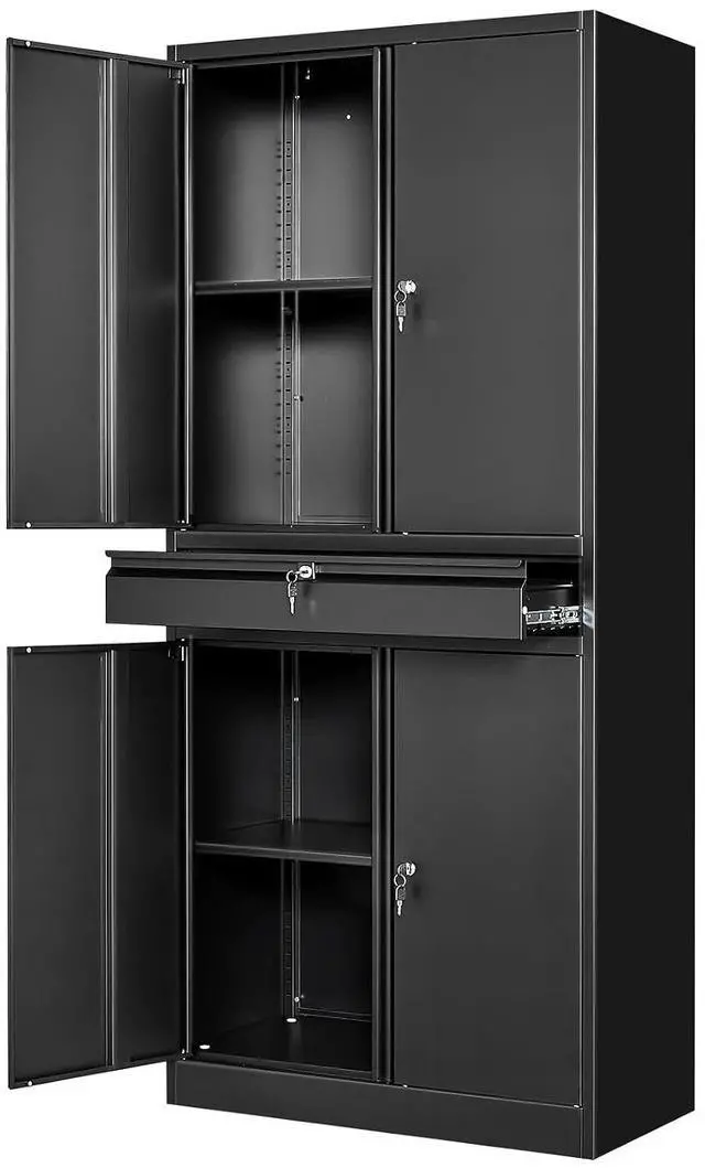 Main image of Black Metal Storage Cabinet with Lock, 71" Tall Garage Storage Cabinets with Doors and Shelves, Lockable Tool Caninet Steel Locking Cabnets File Cabinet for Home Office, Garage, Pantry