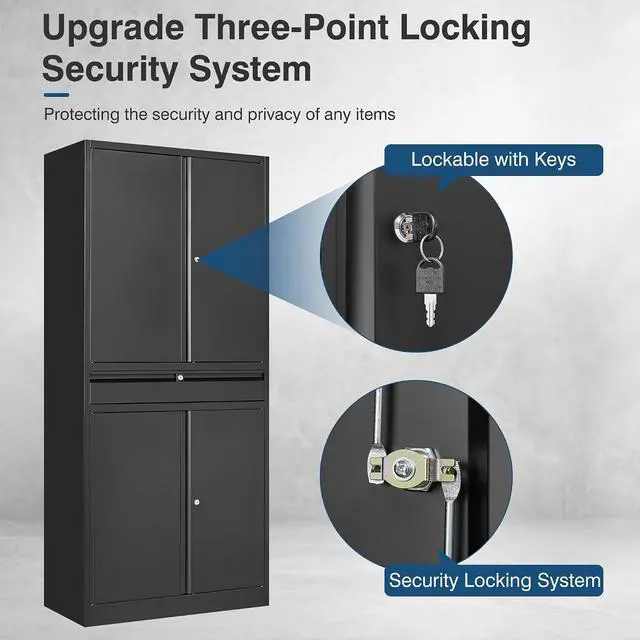 Alt view image 5 of 7 - Black Metal Storage Cabinet with Lock, 71" Tall Garage Storage Cabinets with Doors and Shelves, Lockable Tool Caninet Steel Locking Cabnets File Cabinet for Home Office, Garage, Pantry