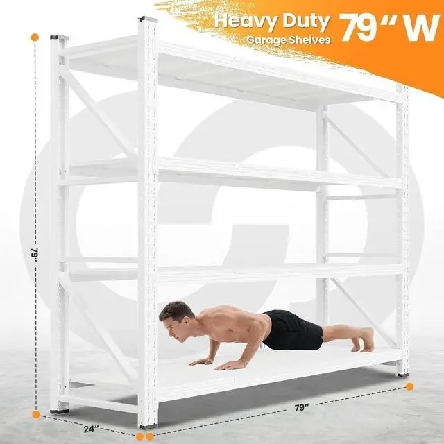 Alt view image 2 of 7 - 79W Garage Shelving Heavy Duty, 24 Deep Metal Storage Shelves, 6000LBS Storage rack shelf, Steel Tall Industrial Shelving , 4 Tier Adjustable Standing Shelf for Warehouse / Shop 79"W x 24"D x 79"H