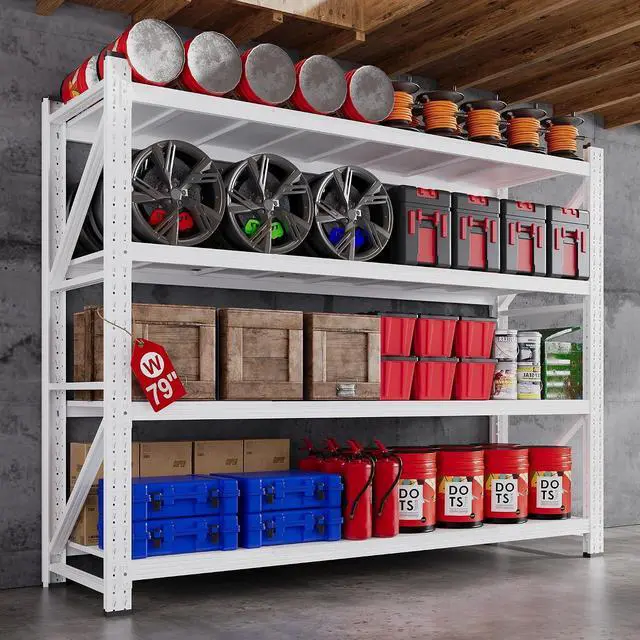 Main image of 79W Garage Shelving Heavy Duty, 24 Deep Metal Storage Shelves, 6000LBS Storage rack shelf, Steel Tall Industrial Shelving , 4 Tier Adjustable Standing Shelf for Warehouse / Shop 79"W x 24"D x 79"H