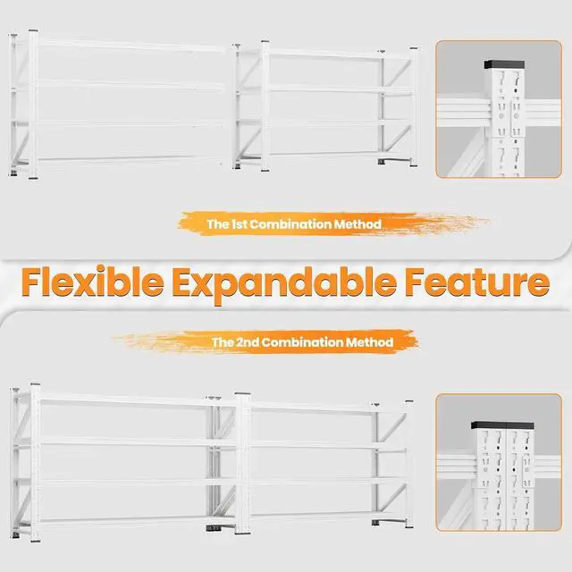 Alt view image 5 of 7 - 79W Garage Shelving Heavy Duty, 24 Deep Metal Storage Shelves, 6000LBS Storage rack shelf, Steel Tall Industrial Shelving , 4 Tier Adjustable Standing Shelf for Warehouse / Shop 79"W x 24"D x 79"H