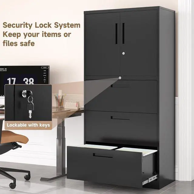 Alt view image 4 of 7 - Metal File Cabinets, Lateral Filing Cabinet with 3 Drawers, 65" H File Caninet for Home Office, Office Storage Caninets with Adjustable Shelves for Letter/Legal / A4 - Assembly Required