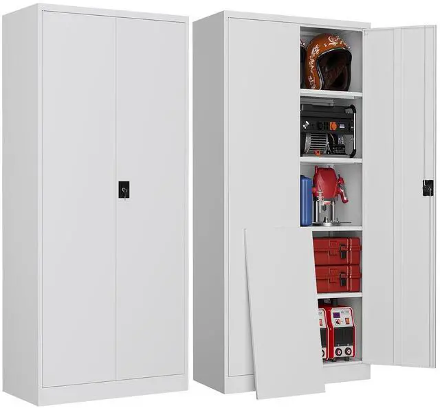 Main image of Metal Garage Storage Cabinets with Lock, 71" Tall Tool Cabinet with 2 Door and 4 Adjustable Shelves, Locking Garage Cabinets and Lockable Steel Locker for Home Office Warehouse - (White-71H)