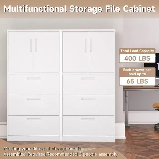 Alt view image 6 of 7 - Metal File Cabinets, Lateral Filing Cabinet with 3 Drawers, 65" H File Caninet for Home Office, Office Storage Caninets with Adjustable Shelves for Letter/Legal / A4 - Assembly Required
