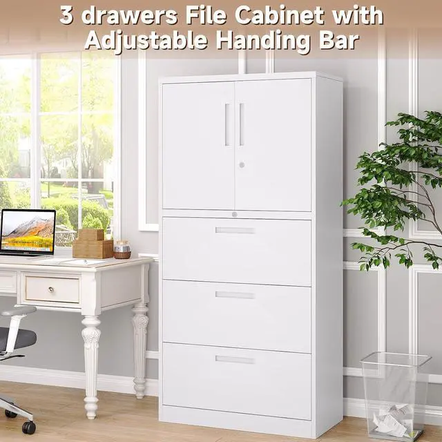 Alt view image 5 of 7 - Metal File Cabinets, Lateral Filing Cabinet with 3 Drawers, 65" H File Caninet for Home Office, Office Storage Caninets with Adjustable Shelves for Letter/Legal / A4 - Assembly Required