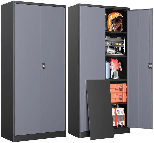 Main image of Metal Garage Storage Cabinets with Lock, 71" Tall Tool Cabinet with 2 Door and 4 Adjustable Shelves, Locking Garage Cabinets and Lockable Steel Locker for Home Office Warehouse-(Black Gray-71H)