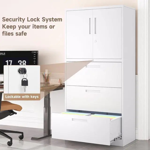 Alt view image 4 of 7 - Metal File Cabinets, Lateral Filing Cabinet with 3 Drawers, 65" H File Caninet for Home Office, Office Storage Caninets with Adjustable Shelves for Letter/Legal / A4 - Assembly Required