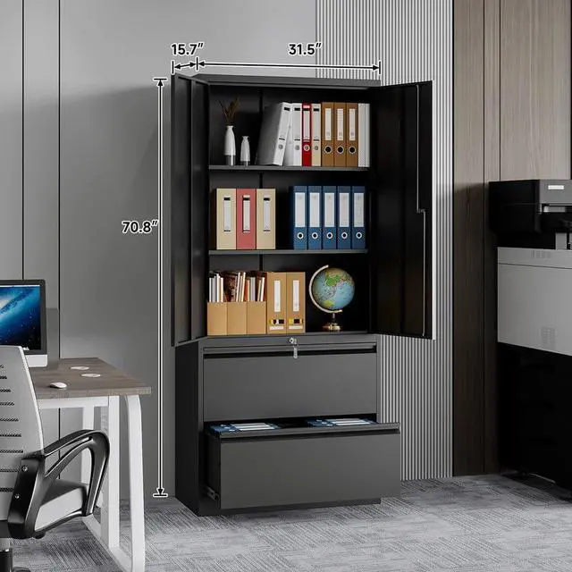 Alt view image 3 of 6 - Metal File Cabinets, Lateral Filing Cabinet with 2 Drawers, 71" H File Caninet for Home Office, Office Storage Caninets with Adjustable Shelves for Letter/Legal / A4 - Assembly Required
