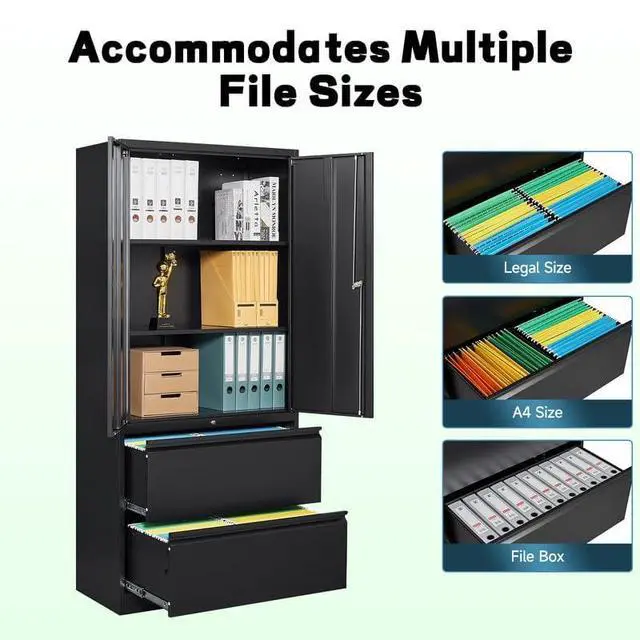 Alt view image 4 of 6 - Metal File Cabinets, Lateral Filing Cabinet with 2 Drawers, 71" H File Caninet for Home Office, Office Storage Caninets with Adjustable Shelves for Letter/Legal / A4 - Assembly Required