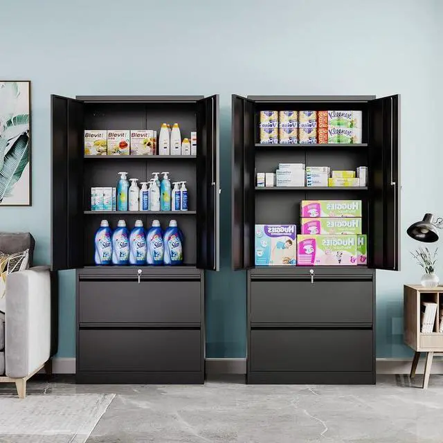 Alt view image 6 of 6 - Metal File Cabinets, Lateral Filing Cabinet with 2 Drawers, 71" H File Caninet for Home Office, Office Storage Caninets with Adjustable Shelves for Letter/Legal / A4 - Assembly Required