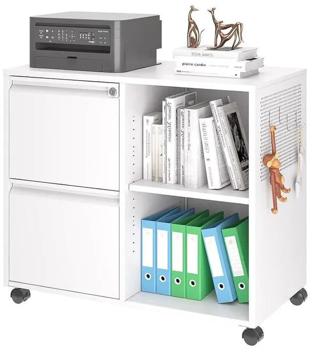 Main image of 2 Drawer File Cabinet for Home Office, Rolling File Cabinets with Lock, Under Desk Metal Filing Caninet with Wheels for A4 / F4 / Letter/File Box, White-Assembly Required