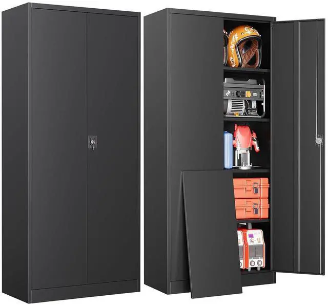 Main image of Metal Garage Cabinets with Lock, 72" H Garage Storage Cabinet with 2 Doors and 4 Adjustable Shelves, Steel Locking Caninet Tall Tool Storage Cabinets, Lockable File Cabnet for Home Office