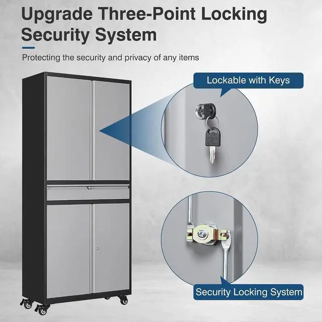 Alt view image 5 of 7 - Metal Storage Cabinet with Wheels, 73" Tall Garage Rolling Storage Cabinets with Doors and Shelves, Lockable Tool Caninet Steel Locking Cabnets for Home Office, Garage, Pantry