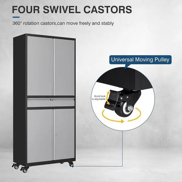 Alt view image 6 of 7 - Metal Storage Cabinet with Wheels, 73" Tall Garage Rolling Storage Cabinets with Doors and Shelves, Lockable Tool Caninet Steel Locking Cabnets for Home Office, Garage, Pantry