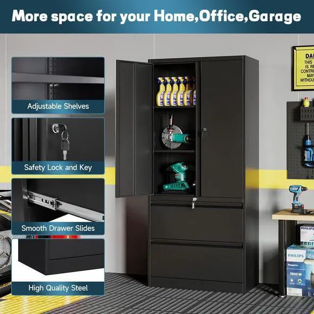 Alt view image 5 of 6 - Metal File Cabinets, Lateral Filing Cabinet with 2 Drawers, 71" H File Caninet for Home Office, Office Storage Caninets with Adjustable Shelves for Letter/Legal / A4 - Assembly Required
