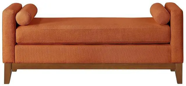 Alt view image 7 of 7 - 51" Bedroom Ottoman Bench with Rolled Pillows, Boucle Upholstered End of Bed Bench with Arms and Solid Wooden Foot, Comfort Padded Window Stool Entryway Footrest for Living Room, Apartment, Orange