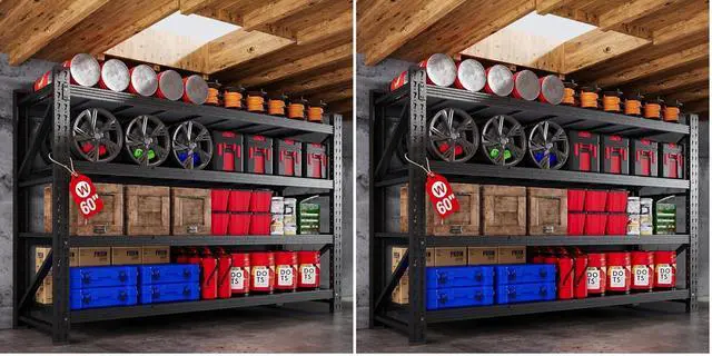 Main image of 60" W Metal Shelving Heavy Duty, 24" Deep Large Storage Shelves, 4 Tier Tall Steel Industrial Shelving, 5000 LBS Adjustable Standing Shelf for Warehouse/Shop 60" W x 24" D x 70" H (Pack of 2)