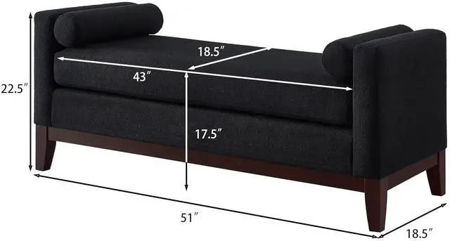 Alt view image 2 of 7 - 51" Bedroom Ottoman Bench with Rolled Pillows, Boucle Upholstered End of Bed Bench with Arms and Solid Wooden Foot, Comfort Padded Window Stool Entryway Footrest for Living Room, Apartment, Black