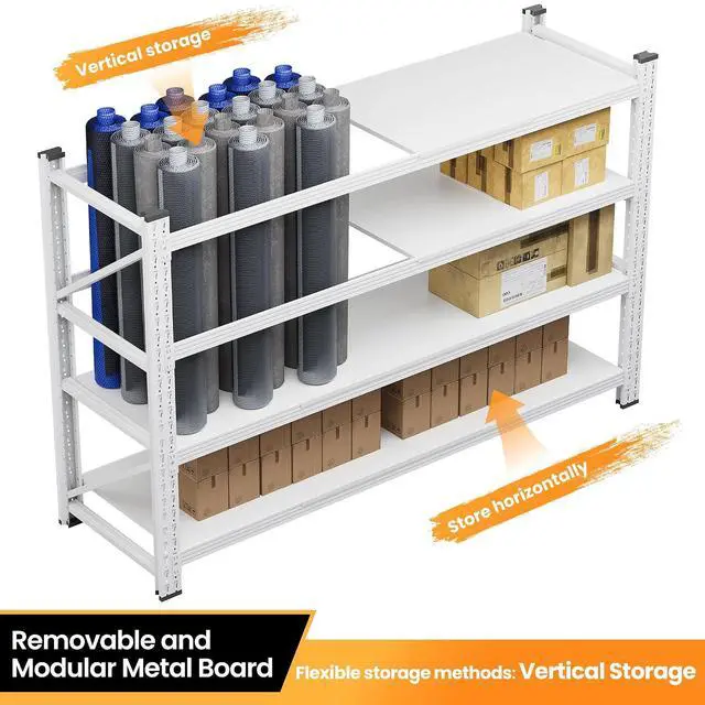 Alt view image 6 of 7 - 71W Garage Shelving Units, 5000LBS Storage Shelves Heavy Duty, 24" Deep Metal Shelving Rack, 4 Tier Large Tall Industrial Shelving , Adjustable Standing Shelf for Warehouse / Shop 71"W x 24"D x 70"H