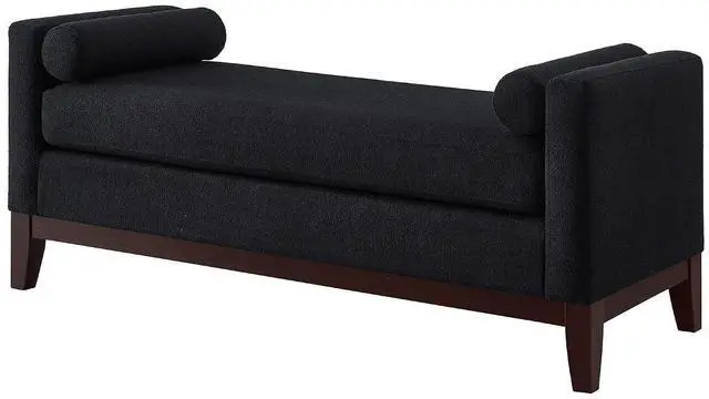 Alt view image 6 of 7 - 51" Bedroom Ottoman Bench with Rolled Pillows, Boucle Upholstered End of Bed Bench with Arms and Solid Wooden Foot, Comfort Padded Window Stool Entryway Footrest for Living Room, Apartment, Black