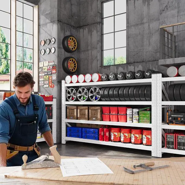 Alt view image 3 of 7 - 71W Garage Shelving Units, 5000LBS Storage Shelves Heavy Duty, 24" Deep Metal Shelving Rack, 4 Tier Large Tall Industrial Shelving , Adjustable Standing Shelf for Warehouse / Shop 71"W x 24"D x 70"H