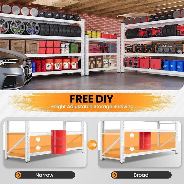 Alt view image 4 of 7 - 71W Garage Shelving Units, 5000LBS Storage Shelves Heavy Duty, 24" Deep Metal Shelving Rack, 4 Tier Large Tall Industrial Shelving , Adjustable Standing Shelf for Warehouse / Shop 71"W x 24"D x 70"H