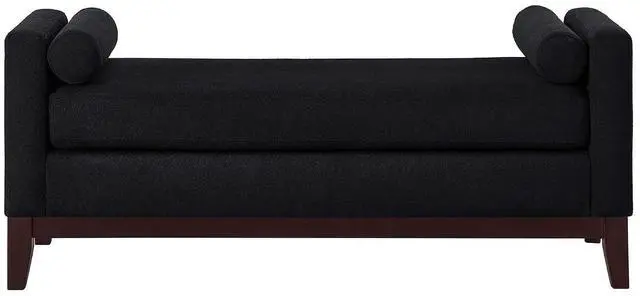 Alt view image 7 of 7 - 51" Bedroom Ottoman Bench with Rolled Pillows, Boucle Upholstered End of Bed Bench with Arms and Solid Wooden Foot, Comfort Padded Window Stool Entryway Footrest for Living Room, Apartment, Black