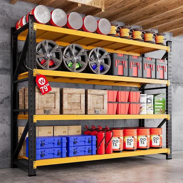 Main image of 79W Metal Shelving Heavy Duty, 6000LBS Garage Storage Shelves, 24 Deep Storage rack shelf, Steel Tall Industrial Shelving , 4 Tier Adjustable Standing Shelf for Warehouse / Shop 79"W x 24"D x 79"H