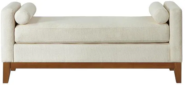 Alt view image 7 of 7 - 51" Bedroom Ottoman Bench with Rolled Pillows, Boucle Upholstered End of Bed Bench with Arms and Solid Wooden Foot, Comfort Padded Window Stool Entryway Footrest for Living Room, Apartment, Beige