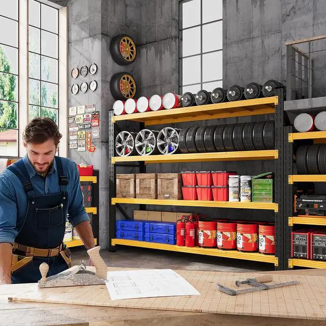 Alt view image 3 of 7 - 79W Metal Shelving Heavy Duty, 6000LBS Garage Storage Shelves, 24 Deep Storage rack shelf, Steel Tall Industrial Shelving , 4 Tier Adjustable Standing Shelf for Warehouse / Shop 79"W x 24"D x 79"H