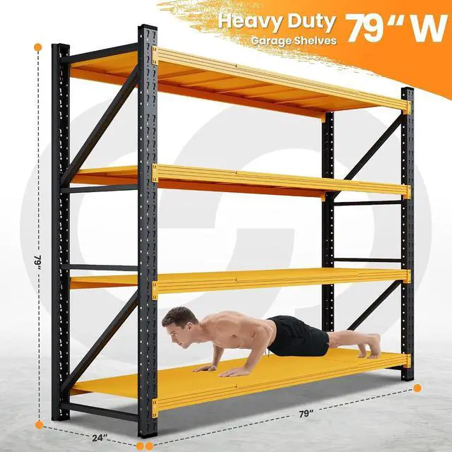 Alt view image 2 of 7 - 79W Metal Shelving Heavy Duty, 6000LBS Garage Storage Shelves, 24 Deep Storage rack shelf, Steel Tall Industrial Shelving , 4 Tier Adjustable Standing Shelf for Warehouse / Shop 79"W x 24"D x 79"H