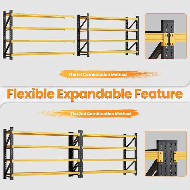 Alt view image 5 of 7 - 71W Garage Shelving Units, 24" Deep Storage Shelves Heavy Duty, 5000LBS Metal Shelving Rack, 4 Tier Large Tall Industrial Shelving , Adjustable Standing Shelf for Warehouse / Shop 71"W x 24"D x 70"H