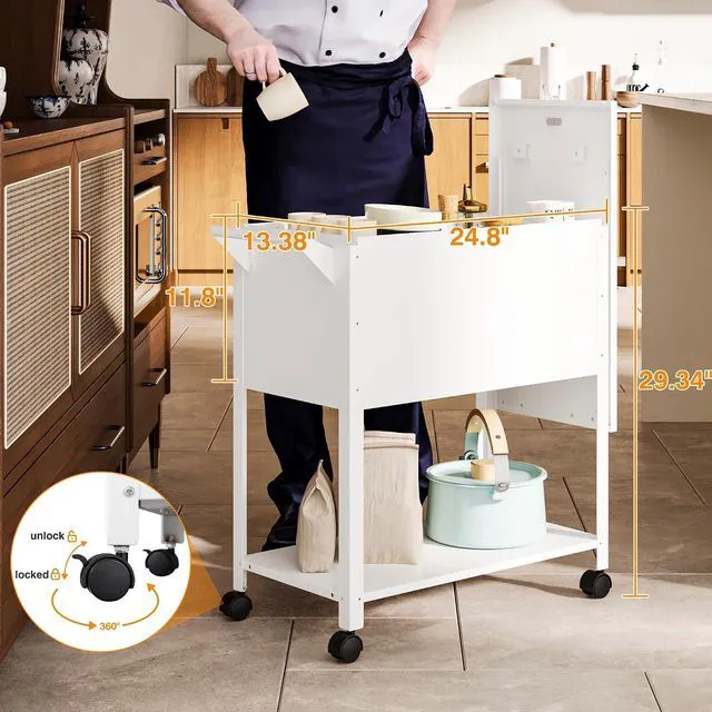 Alt view image 4 of 7 - Mobile File Cart, 2-Tier Rolling File Cart with Wheels Hanging Files, Metal File Cabinet with Lock and Sliding Covers for A4/Letter/Legal Size, White