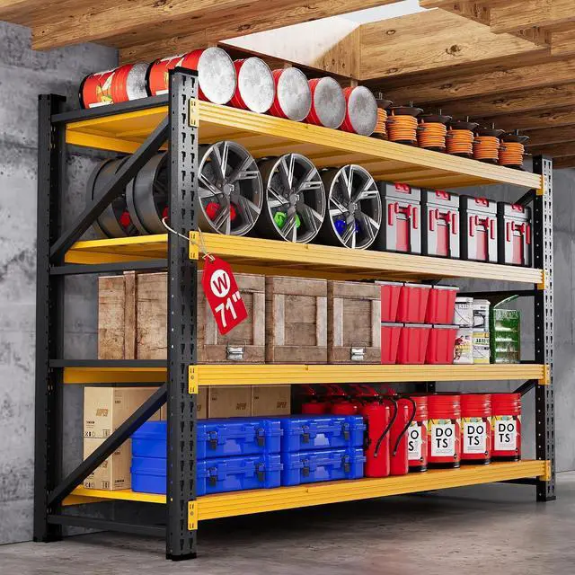 Main image of 71W Garage Shelving Units, 24" Deep Storage Shelves Heavy Duty, 5000LBS Metal Shelving Rack, 4 Tier Large Tall Industrial Shelving , Adjustable Standing Shelf for Warehouse / Shop 71"W x 24"D x 70"H