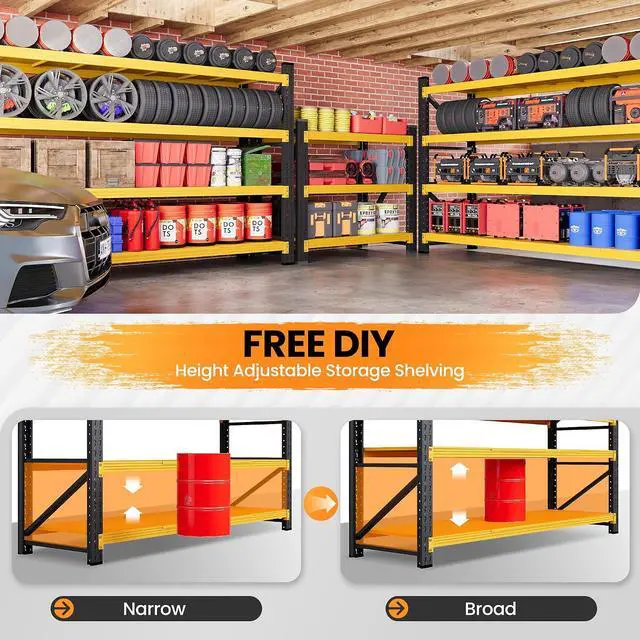 Alt view image 4 of 7 - 71W Garage Shelving Units, 24" Deep Storage Shelves Heavy Duty, 5000LBS Metal Shelving Rack, 4 Tier Large Tall Industrial Shelving , Adjustable Standing Shelf for Warehouse / Shop 71"W x 24"D x 70"H