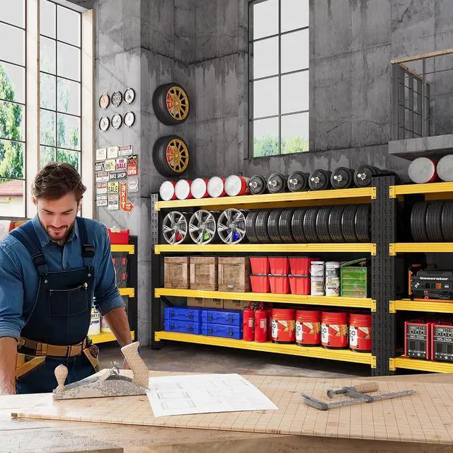 Alt view image 3 of 7 - 71W Garage Shelving Units, 24" Deep Storage Shelves Heavy Duty, 5000LBS Metal Shelving Rack, 4 Tier Large Tall Industrial Shelving , Adjustable Standing Shelf for Warehouse / Shop 71"W x 24"D x 70"H