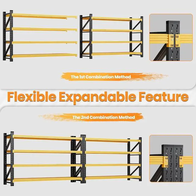 Alt view image 5 of 7 - 79W Metal Shelving Heavy Duty, 6000LBS Garage Storage Shelves, 24 Deep Storage rack shelf, Steel Tall Industrial Shelving , 4 Tier Adjustable Standing Shelf for Warehouse / Shop 79"W x 24"D x 79"H