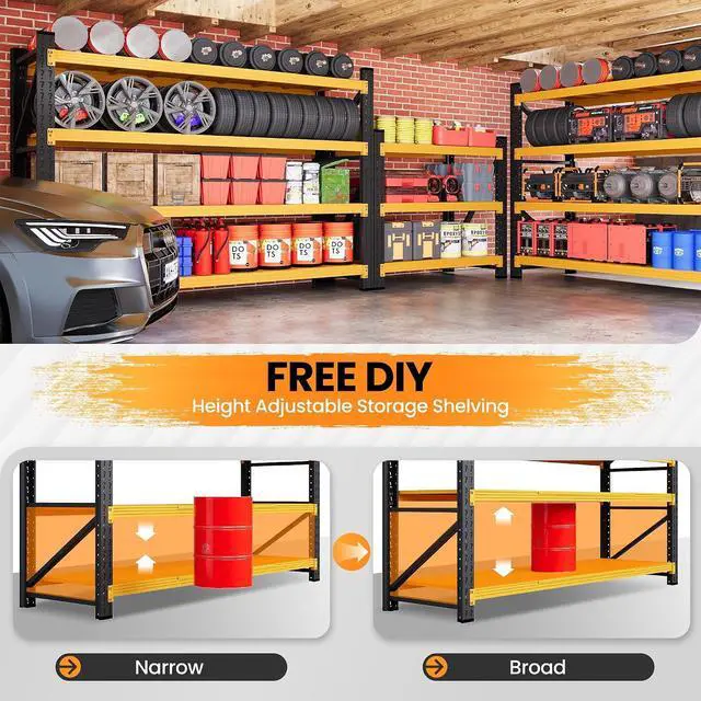 Alt view image 4 of 7 - 60" Wide Garage Shelving Heavy Duty, 24" Deep Large Metal Storage Shelves, 4 Tier Tall Steel Industrial Shelving, 5000 LBS Adjustable Standing Shelf for Warehouse/Shop 60" W x 24" D x 70" H